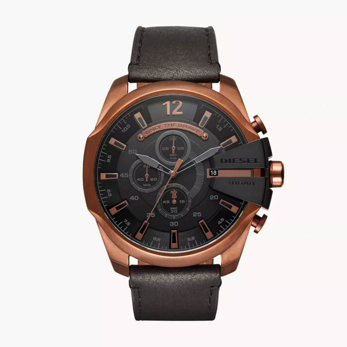 Mega Chief Chronograph Copper-Tone and Black Leather Watch